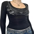 thumbnail image 1 of Ladies‘ Gothic Tops with Slim Fit and Rhinestone Chain Print on Long Sleeves, 1 of 5