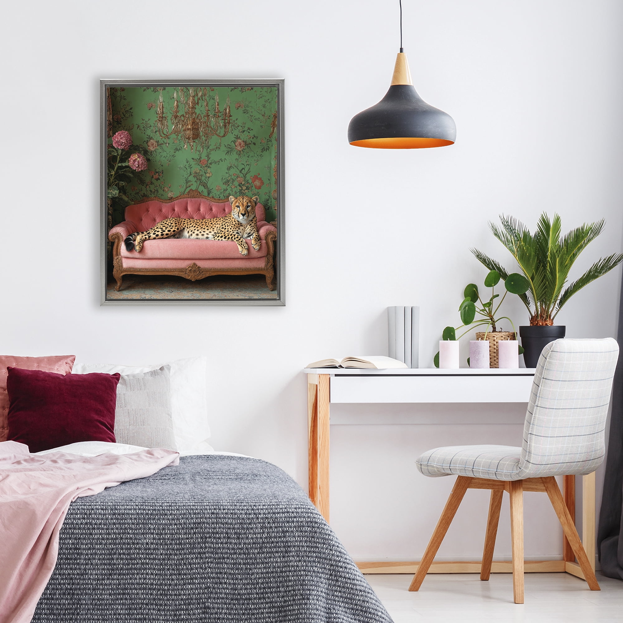 Stupell Industries Ornate Sophisticated Leopard Lounging Gray Framed Floater Canvas Wall Art, design by Scott Stulberg