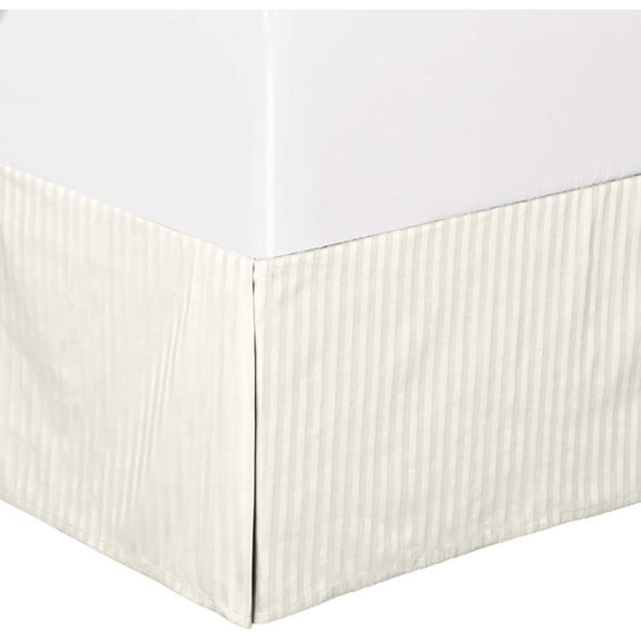Damask Striped 300-Thread-Count, 100-Percent Cotton XL Pleated Tailored, 15-Inch Drop, Split Corners Bed Skirt, Ivory