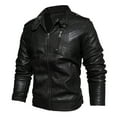 thumbnail image 3 of Pejock Men's Casual Stand Collar PU Leather Jacket Vintage Motorcycle Bomber Jacket, 3 of 4