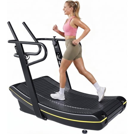 Vakiorn Curved Manual Treadmill 6 Resistance Levels Non Electric LCD Display Commercial Grade 440 lbs Capacity for Home Gym Cardio Anaerobic Training