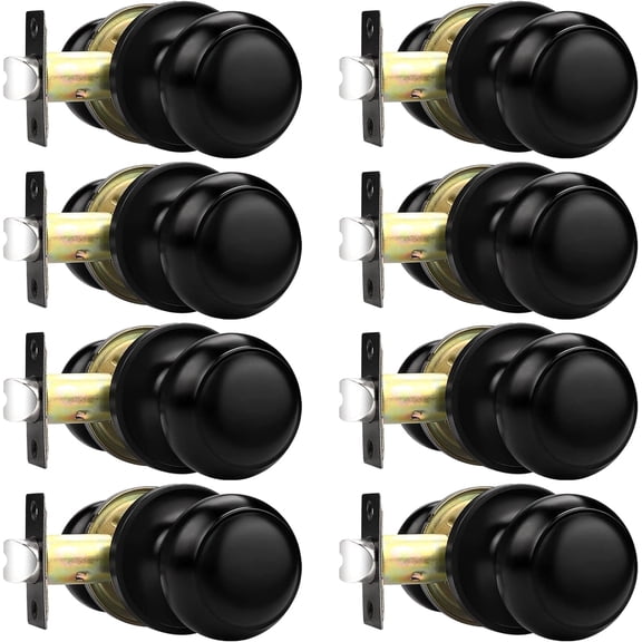 Closet Door Knobs 8 Pack, Interior Passage Door Knob Matte Black Finish, Modern French Door Handles with Adjustable Latch