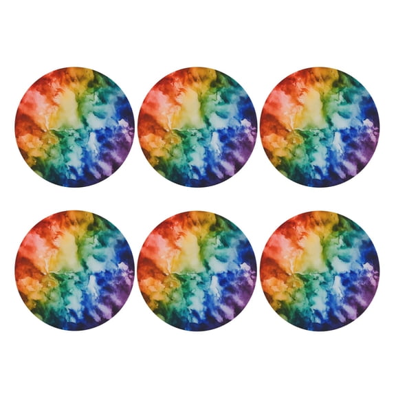 Rainbow Colored Set of 6 Faux Leather 4 Inch Coasters Drinks Tabletop Home Dinning Round Shape