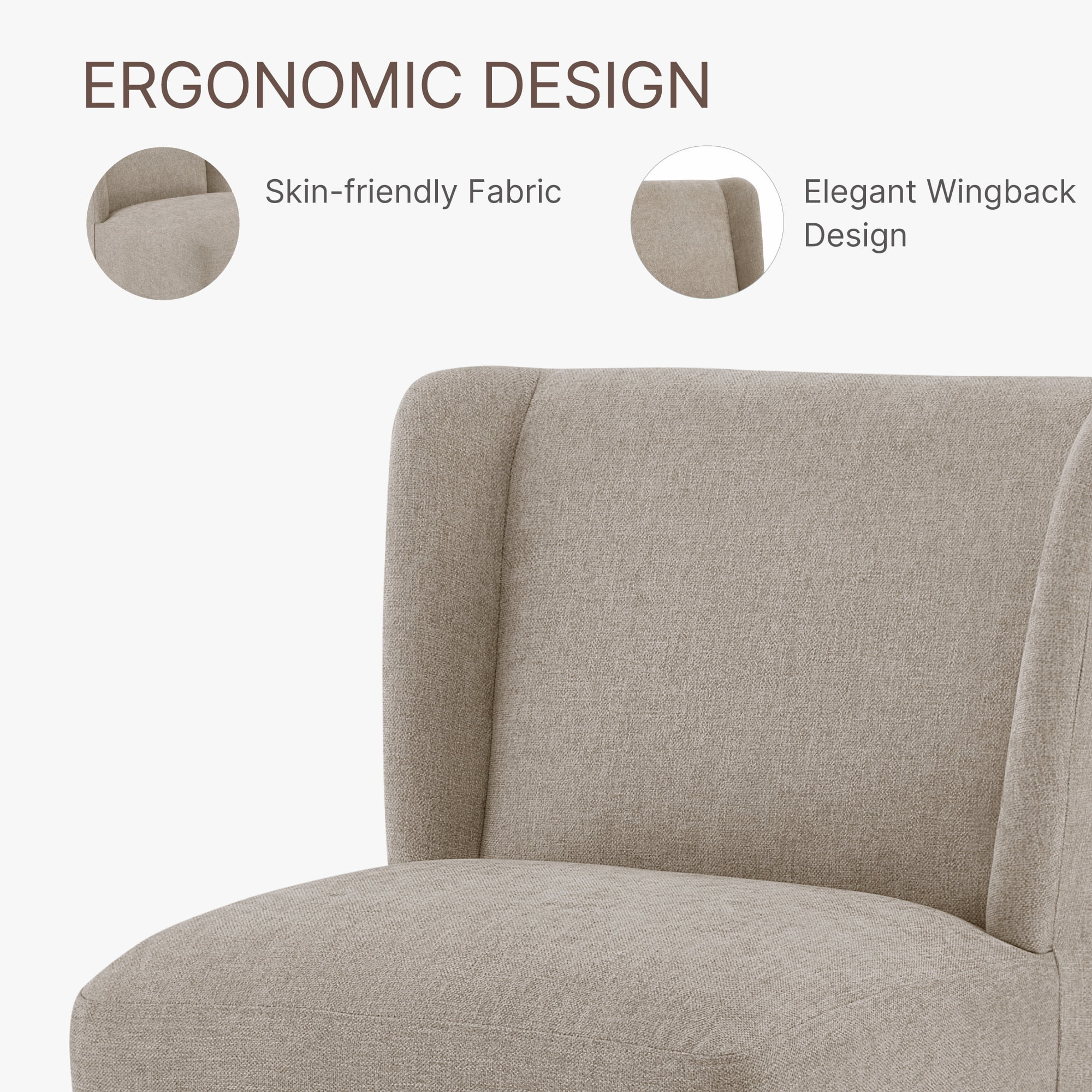 Spruce & Spring Anywhere Upholstered Dining Chair with Hidden Detachable Casters, Stain-Resistant Linen-Look Fabric, Khaki