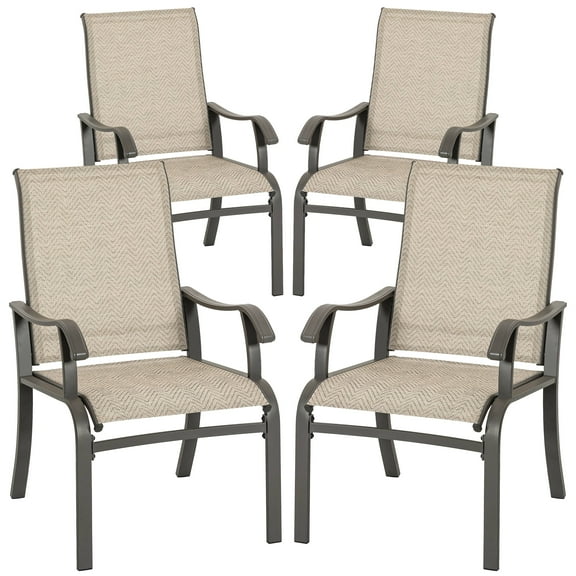 Nuu Garden Outdoor Dining Chairs Set of 4, Patio Dining Furniture Set with Powder-Coated Frame, Weather-Resistant Metal Dining Chairs with Textilene High Back and Wider Seat for Outside, Beige