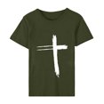 thumbnail image 4 of Daisyyozoid Nouvelles Arrivées Hauts pour Femmes Joyeuses Pâques Lettrage Imprimé Col Rond Manches Courtes Haut Manches Courtes Col Rond Chemise, 4 of 5
