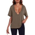 thumbnail image 2 of Summer Women Short Sleeved Top Deep V Neck T Shirt Casual Loose Basic T Shirt, 2 of 6