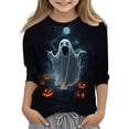 thumbnail image 2 of MKOSPLRT Chandails d'Halloween pour Enfants 3-12 Ans Garçons Filles T-Shirts Graphiques à Manches 3/4 Col Ras du Cou Coupe Ample Hauts Mignons Fantômes Citrouille T-Shirts, 2 of 5