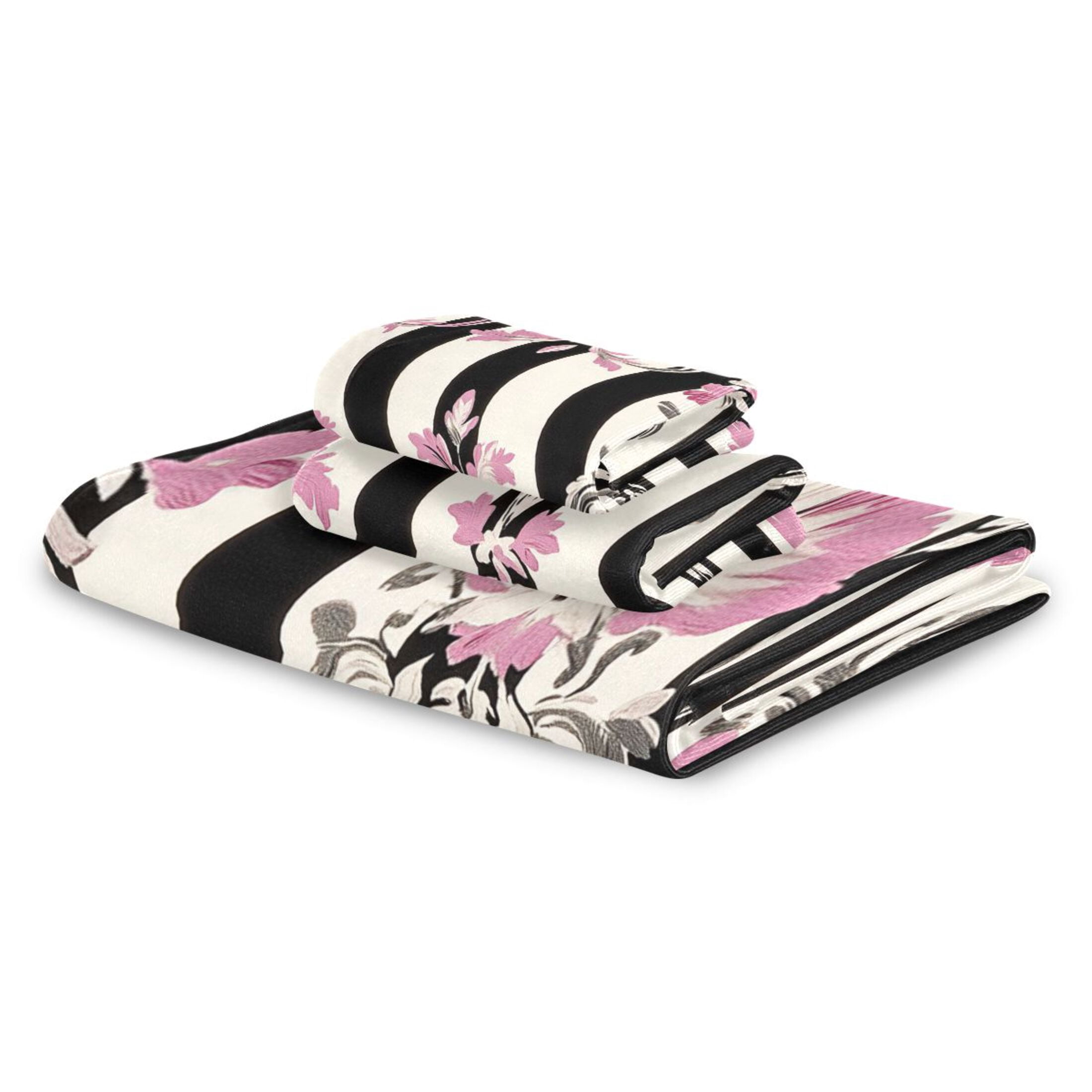BZSMCE 3piece Bath Towel Sets Hand Bath Towels Fashion Floral Pink Black Damask Printed Towel Sets