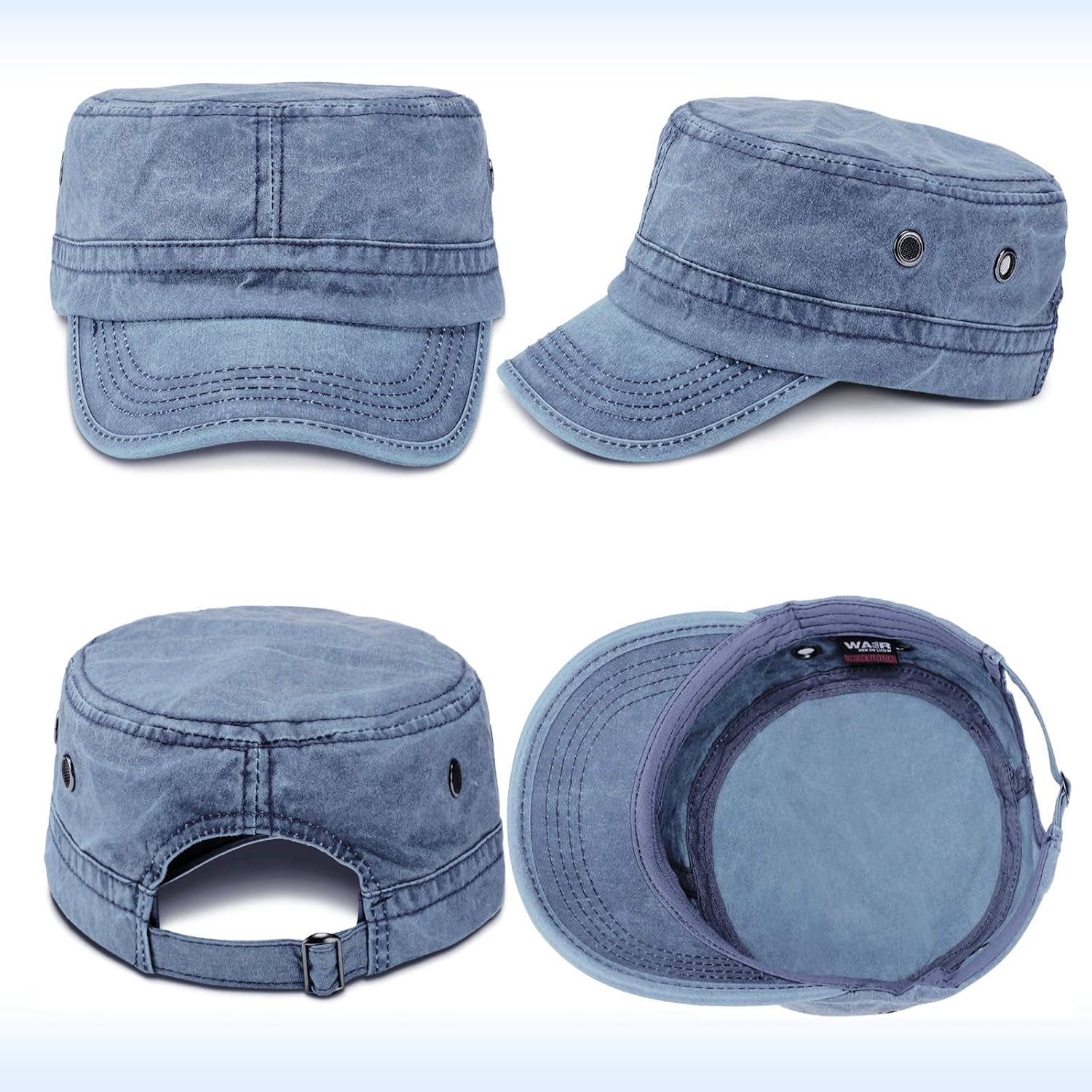 DOVACKA 3 Pieces Cadet Army Cotton Caps Washed Military for Flat Top Caps Adjustable Military Style Hat Unisex