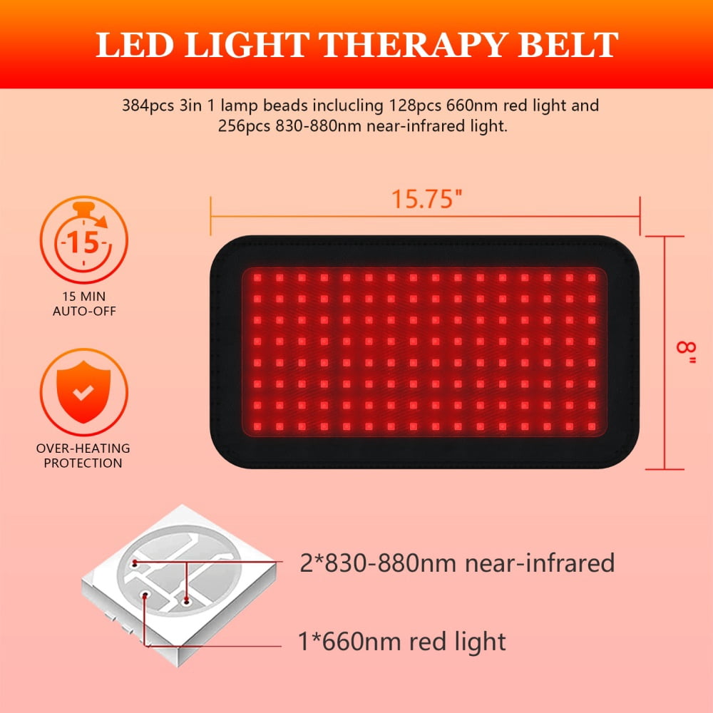 LaseLocks Red Light Adjustable Massage Belt with 128 LED Beads（880nm+830nm+660nm） - Multi-Purpose for Waist, Back, Legs, Shoulders - USB Powered
