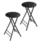 Trademark Home 24-Inch Counter Height Bar Stool Backless Folding Chair with 300lb Capacity, Black, Set of 2