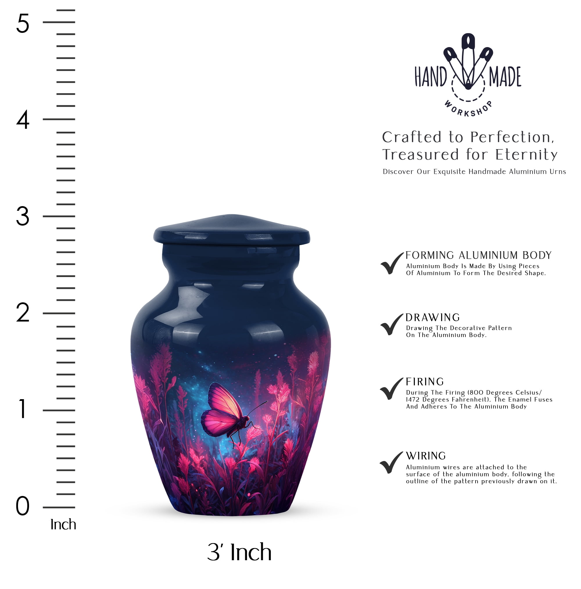 Butterfly Little Cremation Urn For Men & Women Ashes - Keepsake Blue Urns For Human Ashes For Male & Female - Little Urns For Girl And Boy - Pink Flowers Small Urn For Adults, 3 Inch