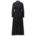 thumbnail image 3 of Women's Nun Costume Long Sleeve Clergy Dress Maxi Length with Waist Tie and Collar for Halloween Cosplay Theatrical Roleplay Outfit Religious Habit Dress Up, 3 of 6