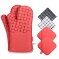 thumbnail image 1 of Transemion Gants de Cuisine en Silicone pour Micro-Ondes Ensemble Support de Pot Mitaines de Four en Coton Résistant à la Chaleur Gants de Barbecue pour Cuisiner Mitaines de Barbecue Rouge, 1 of 6