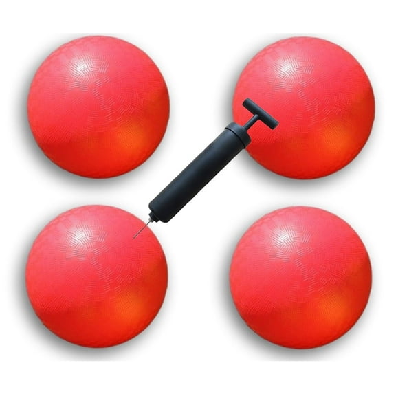 4-Pack Kickball Playground Balls Set Pack of 4 Balls with 1 Pump, Official Size for Dodge Ball, Handball, Camps and Schools (4pack Red)