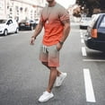 thumbnail image 2 of Yindaity 2 Piece Set for Men Summer Short Sleeve and Shorts Set Color Block Track Suit Casual Joggers Sets Big and Tall Shorts Set Orange,M, 2 of 5