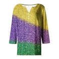 thumbnail image 3 of UPPADA Femmes T-Shirts à Manches 3/4 Mardi Gras Yall T-Shirts à Imprimé Floral Col Ras du Cou Blouse à devant Plissé Hauts d'Été Décontractés Chandail à Enfiler Haut Mode Fête Défilé Hauts Hauts pour Femmes Offres à Manches 3/4, 3 of 5