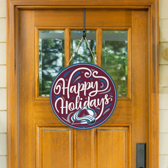Colorado Avalanche 18" Happy Holidays Wooden Round Door Sign