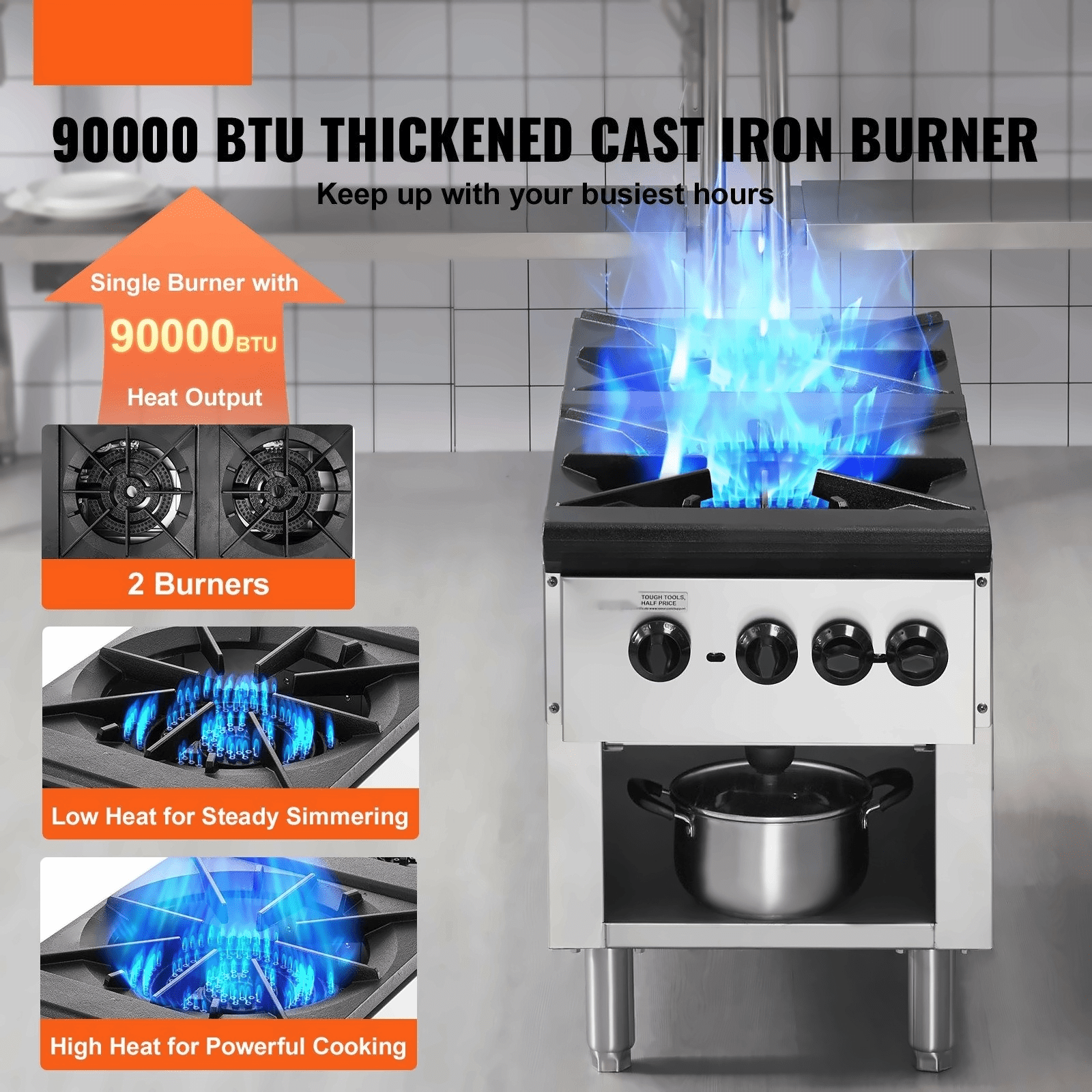 Commercial Gas Range 2 Burner Countertop Stove Hot Plate Kitchen Restaurant Heavy Duty