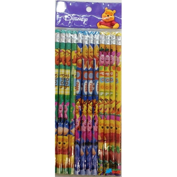 Winnie the Pooh Pack of 12 Wooden Pencils - Green Blue Yellow