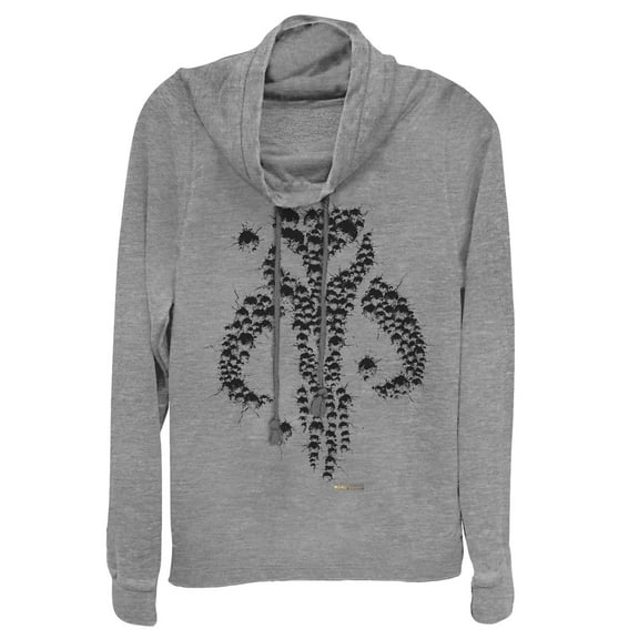 Junior's Star Wars: The Mandalorian Mythosaur Bullet Hole  Cowl Neck Sweatshirt Gray Heather X Small