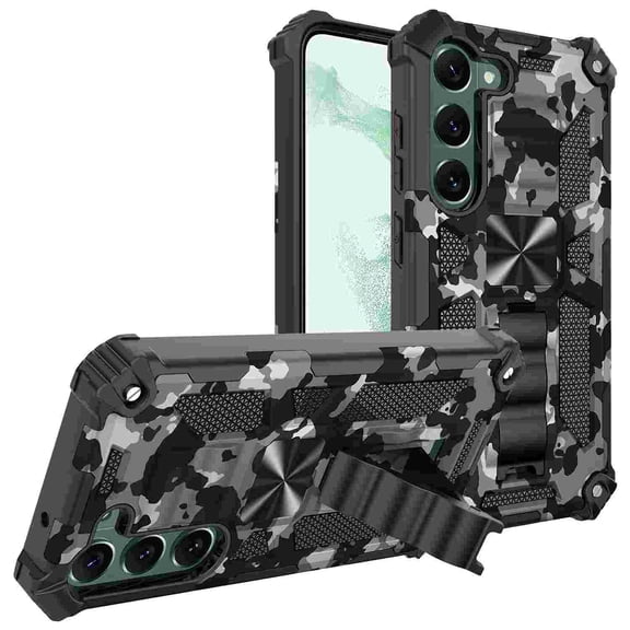 TECH CIRCLE for Samsung Galaxy S26 PC TPU Camo Case with Adjustable Kickstand Military Grade Heavy Duty Rugged Shockproof Anti-Scratch Protective Cover for Men,Black