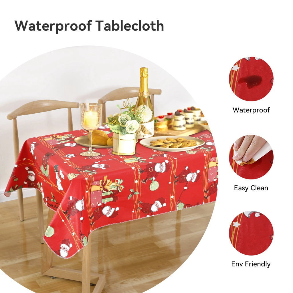 Ray Star 100% Waterproof Tablecloth Christmas Tablecloth 60x84in Oil-Proof Spill Proof Vinyl Table Cloth, Wipe Clean Table Cover for Dining