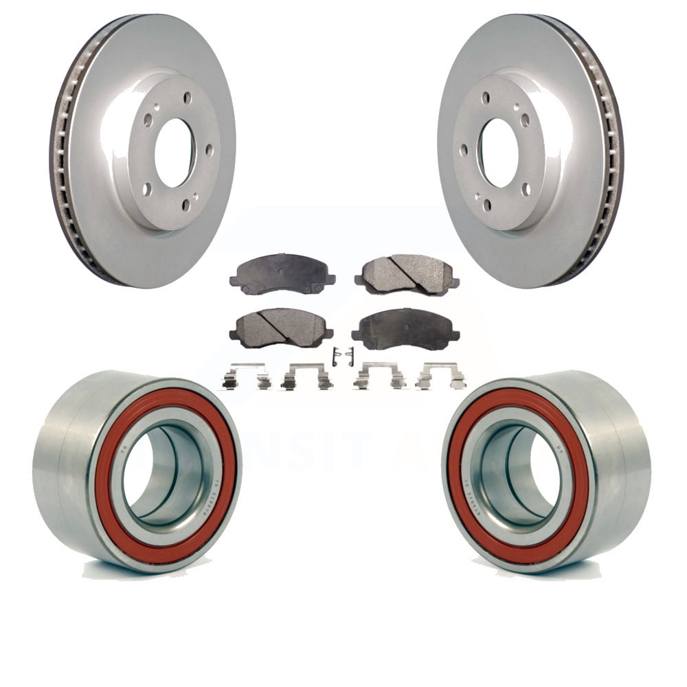Front Wheel Bearing With Coated Disc Brake Rotors And Ceramic Pads Kit