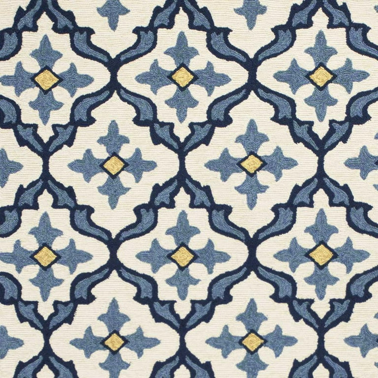 2'X3' Ivory Blue Hand Hooked Uv Treated Quatrefoil Indoor Outdoor Accent Rug 2'X3' Ivory Blue Hand Hooked Uv Treated Quatrefoil Indoor Outdoor Accent Rug