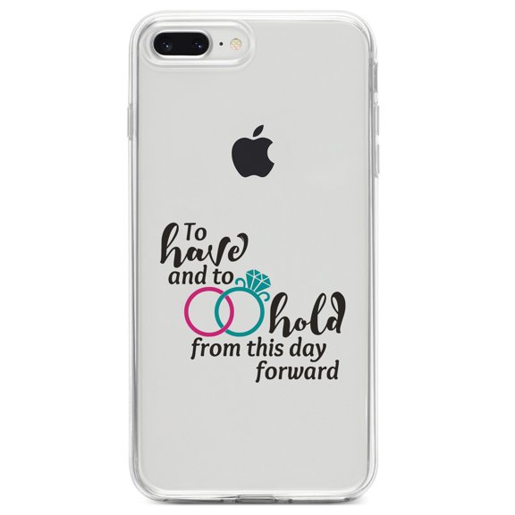 DistinctInk Clear Shockproof Hybrid Case for iPhone 7 PLUS / 8 PLUS (5.5" Screen) TPU Bumper Acrylic Back Tempered Glass Screen Protector - To Have & To Hold Wedding Rings