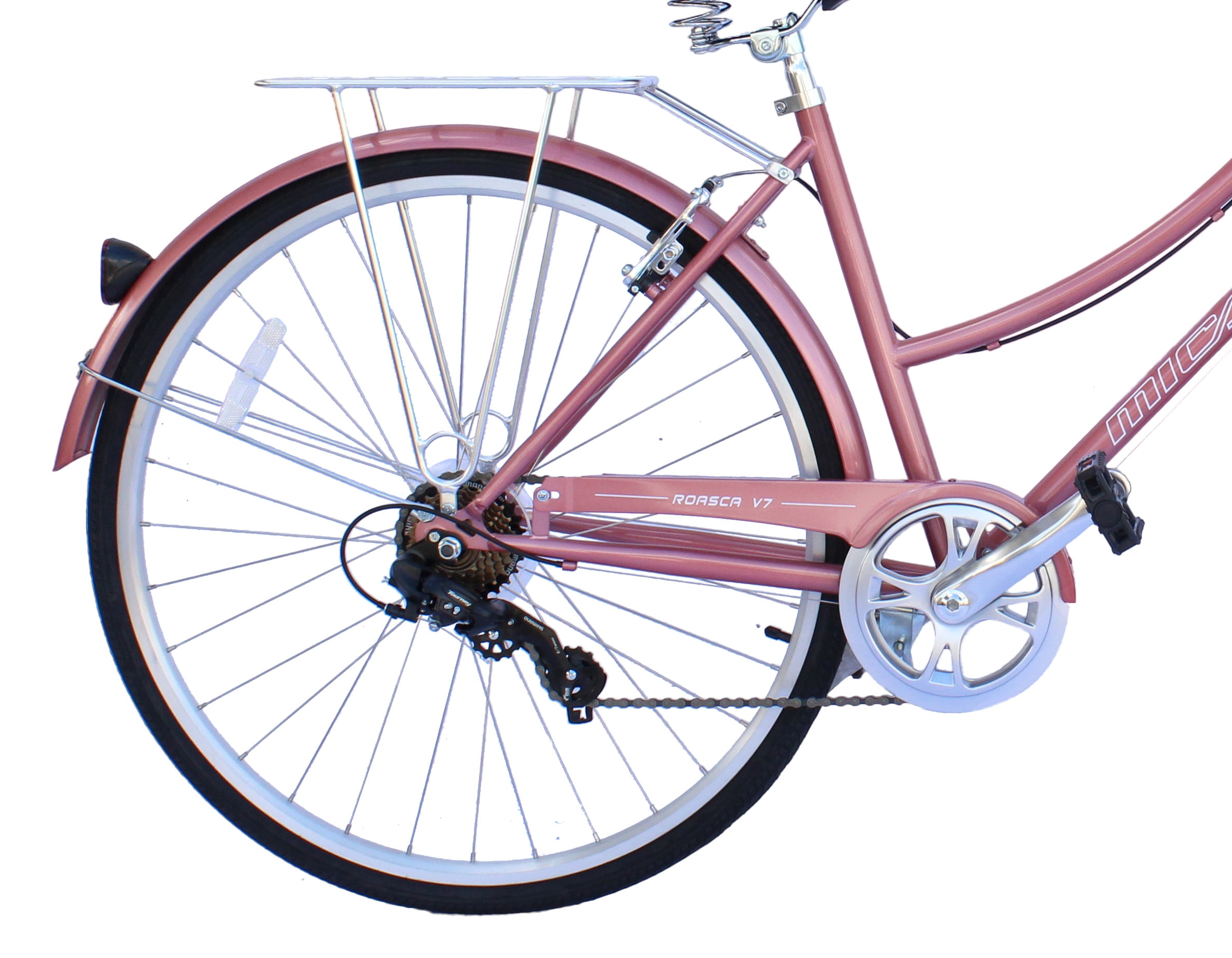 Wonder Wheels City Bike 700C 39 Cm/15.5" Hi-Ten Steel Frame, Shimano Tz21-7 Speed V-Brake, Alloy Rims 700C*14G*32H, Tire:700Cx35 Black. With Back Rack - Rose Gold
