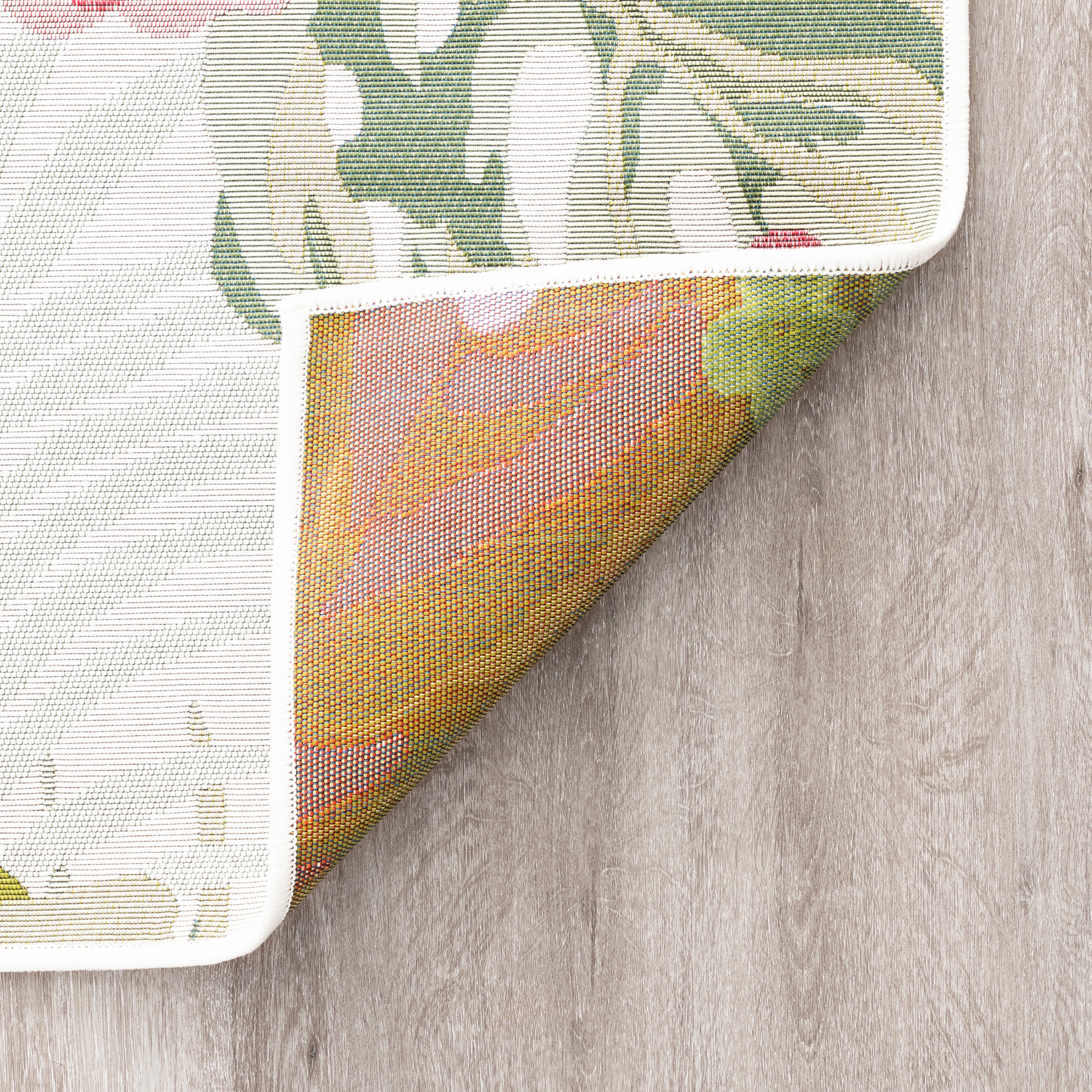 Stunning Transitional 2' x 7' Cream and Pink Polypropylene Outdoor Area Rug