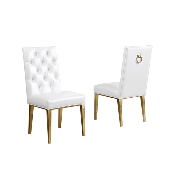 White Faux Leather Tufted Side Chairs with Silver Chrome Legs (Set of 2)