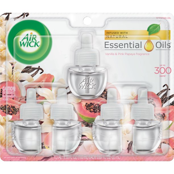 Air Wick Plug in Refill, 5ct, Vanilla and Pink Papaya, Scented Oil, Air