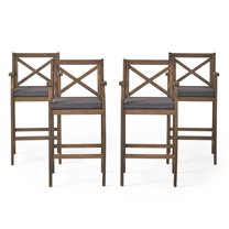 Salvatore Outdoor Acacia Wood Barstools, Gray Finish and Dark Gray, Set of 4