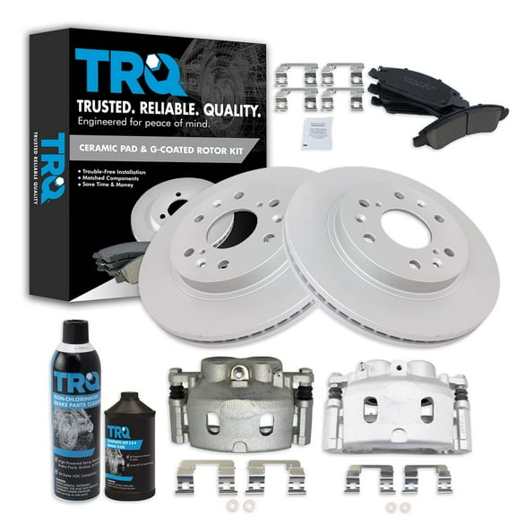 TRQ Front Ceramic Brake Pad Coated Rotor & Caliper Kit w/Fluids for GM Truck SUV BKA23371 Fits select: 2007-2008 CHEVROLET SILVERADO, 2008 GMC SIERRA