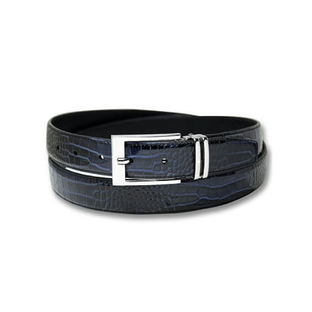 Blue Croc Leather - Biagio Croc Embossed NAVY BLUE Men's Bonded Leather Belt Silver-Tone Buckle