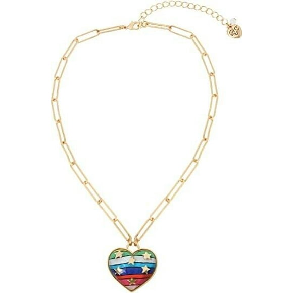 Betsey Johnson Striped Star Print Heart Necklace