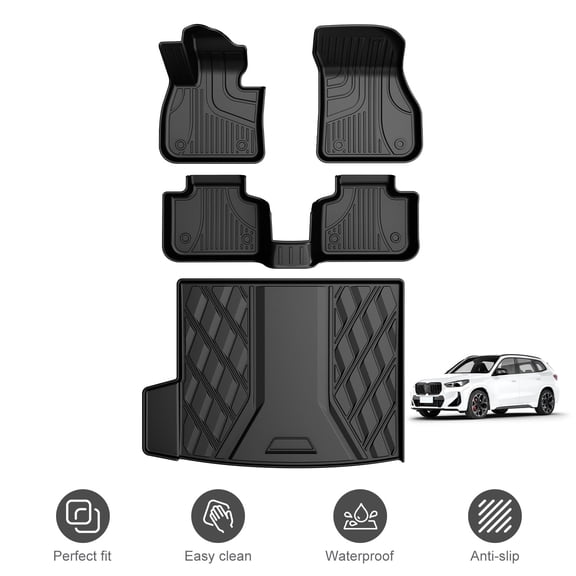 Full Set TPE Floor Mats & Cargo Liners Fit for BMW X1 2016-2022 All Weather Anti Skid Interior Accessories