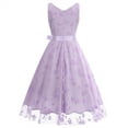 thumbnail image 5 of Cavosen 50s Dresses for Women for Evening Purple Vintage Retro Sleeveless V Neck Knot Belt A-Line Tea Length Dresses Floral Print Elegant Bodycon Rockabilly Cocktail Party Dress S, 5 of 6