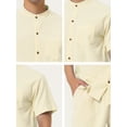 thumbnail image 6 of Lars Amadeus Men's Linen Sets Band Collar Button Down Short Sleeves Shirt Solid Beach Shorts, 6 of 6