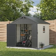 Patiowell 8x8 Resin Storage Shed with Window & Lockable Door, Easy Assembly, for Tools, Backyard, Patio, Gray & White