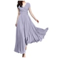 thumbnail image 1 of Vestido de noche de gasa de manga corta y cuello en V para mujer, color liso, cierre en la cintura, para uso diario/ocasional, tallas S-XXL, 1 of 6