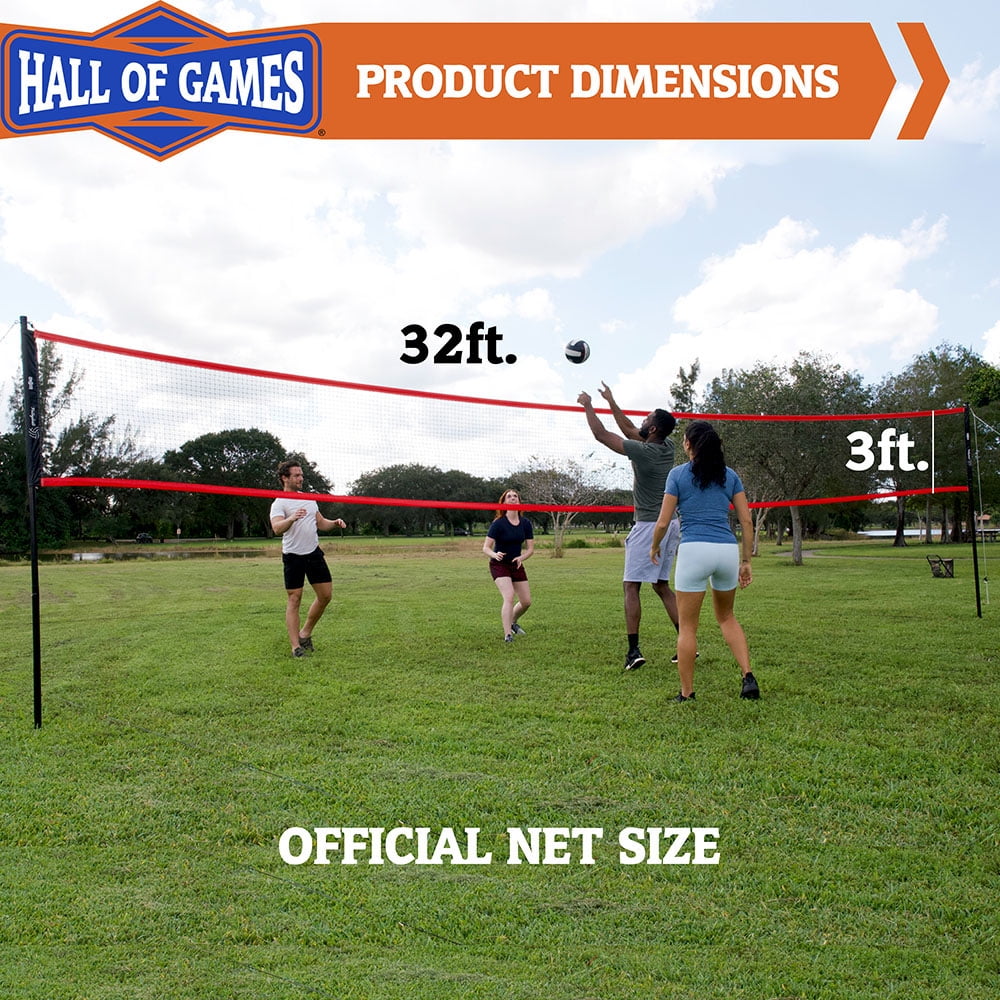 32 ft Outdoor Volleyball and Badminton Net with Carrying Bag Accessories Set by Hall of Games