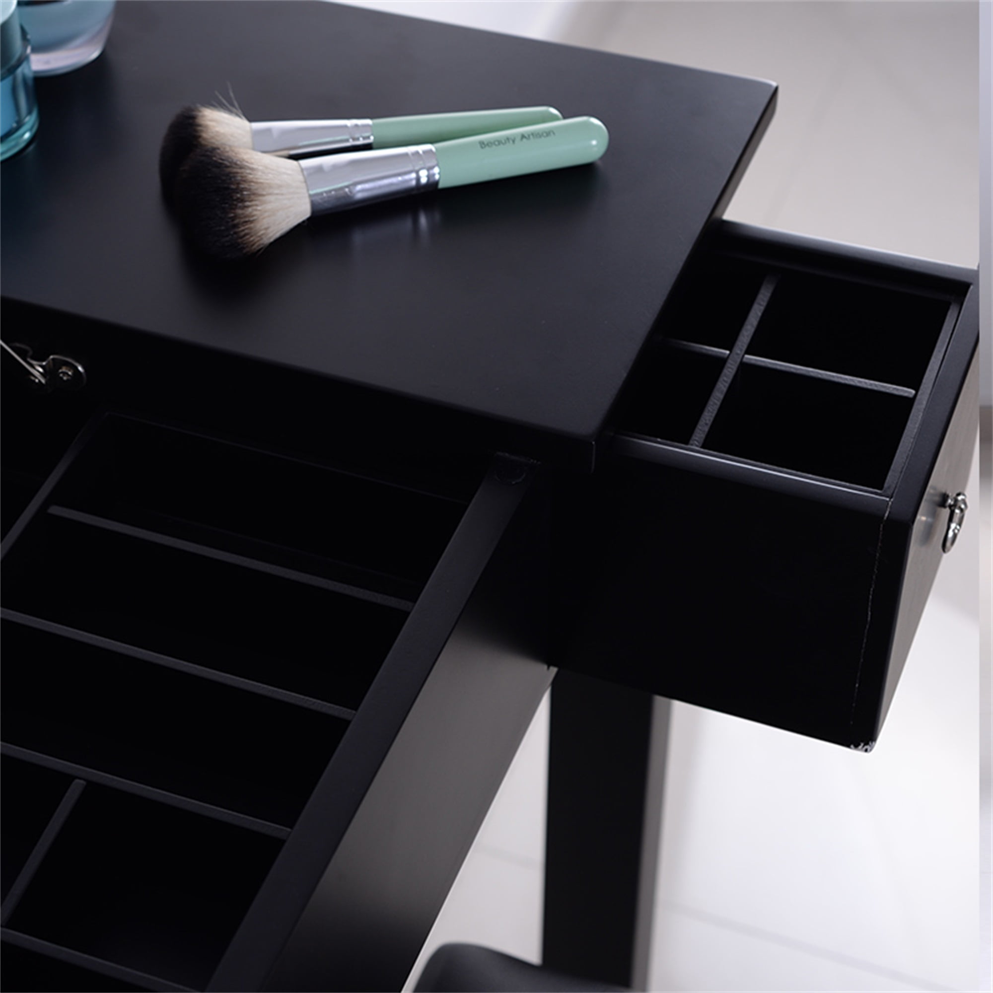 Resenkos Makeup Vanity with Flip-top Dressing Mirror, Small Computer Desk Home Office Desk for Writing Study Bedroom, Black