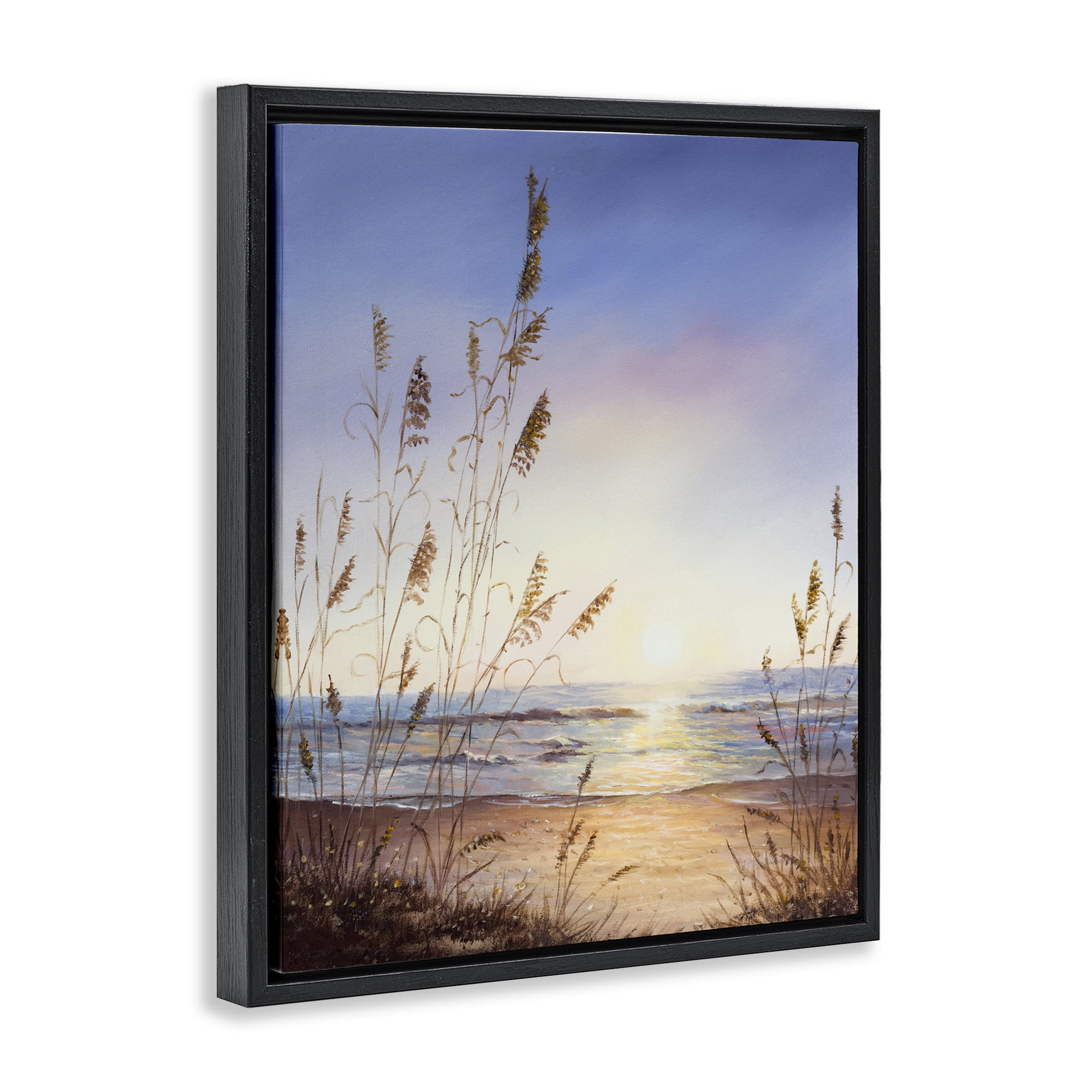 Seascape with Sunlit Grasses Black Framed Floater Canvas Wall Art, design by Michelle Faber
