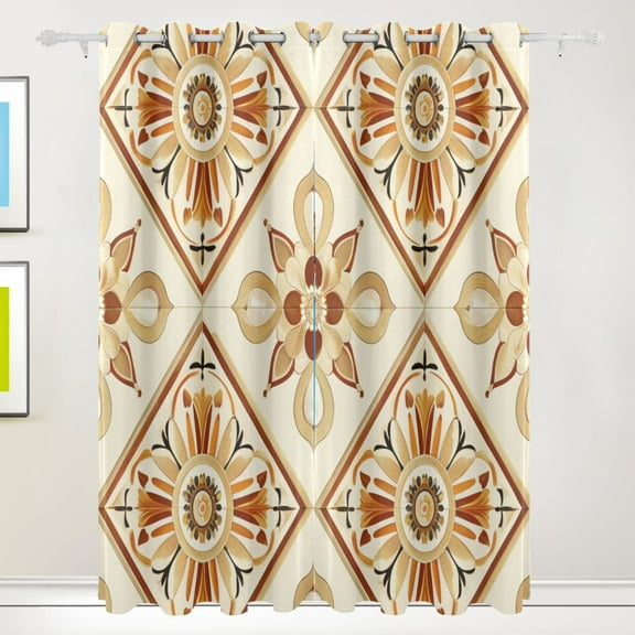 Victoria Bohemian Retro Floral Black Out Curtains 84 Inch Length Curtains for Sliding Glass Doors Bedroom Living Room 2 Pack