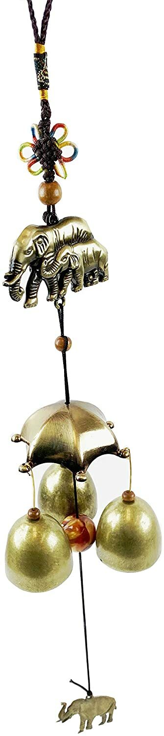Yard Patio Decor Wind Chime Elephants w/ Brass Hanging Bells Ornament Feng Shui KT00252