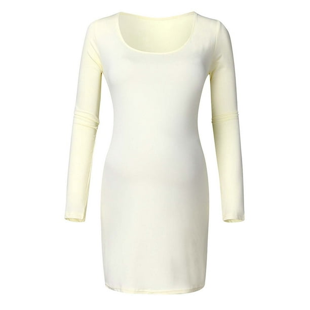 Lolmot Pregnant Women Clothes Sexy Solid Color Long Sleeve Round Neck  Maternity Dress 